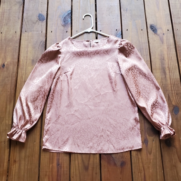 Tea Rose size Small shiney blush pink leopard print long sleeve blouse top - Picture 3 of 5